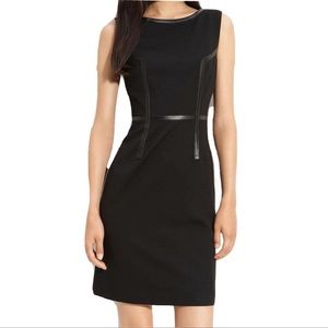 Trina Turk Katharine Sheath Dress Ponte Knit Leather Trim Sleeveless Black Sz 4
